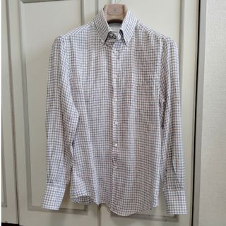 ブルネロクチネリ(BRUNELLO CUCINELLI)の美品 ブルネロクチネリ メンズシャツ 長袖 ブラウンチェック リネン(シャツ)