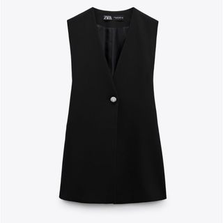 ザラ(ZARA)のzara ラインストーンボタン ロング ベスト　ジレ(ベスト/ジレ)