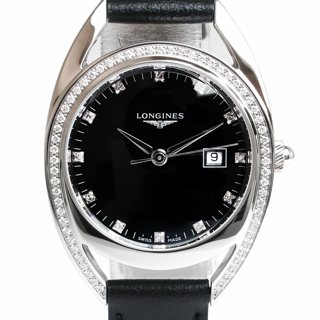 ロンジン イクエストリアン クオーツ 腕時計 レザー 61Pダイヤ ブラック 黒 L6.137.0.57.0 訳あり LONGINES（新品・未使用品）