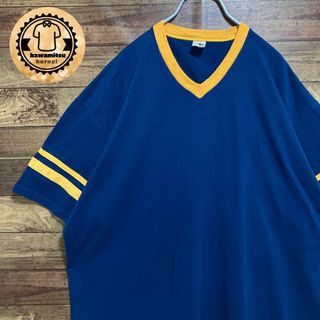 オーガスタ(AUGUSTA)の【超オーバーサイズ】古着　リンガーtシャツ 無地　半袖　3XL ネイビー(Tシャツ/カットソー(半袖/袖なし))