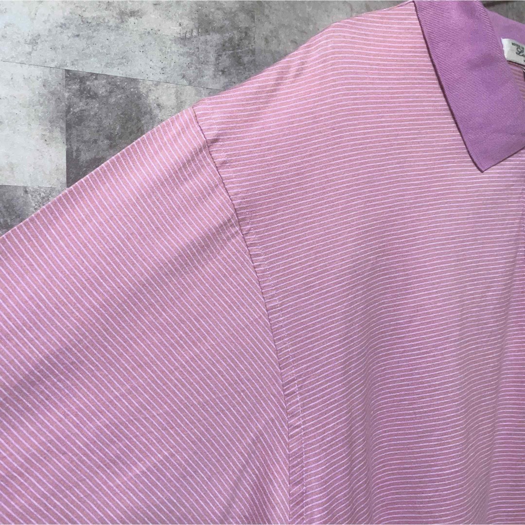 ポロシャツ　XLサイズ　ピンク　ボーダー　メンズ　レディース　USA古着　半袖 レディースのトップス(ポロシャツ)の商品写真