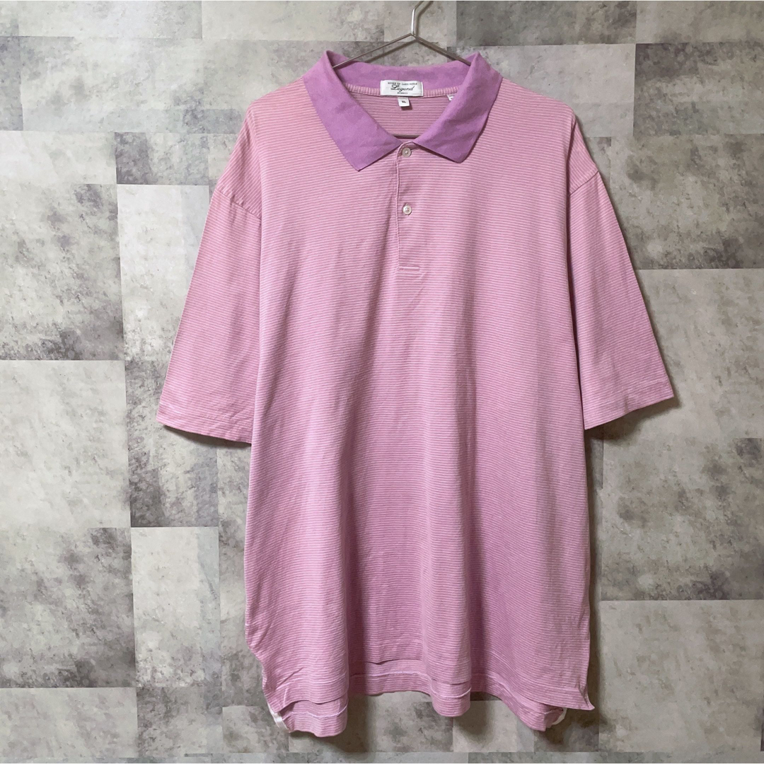 ポロシャツ　XLサイズ　ピンク　ボーダー　メンズ　レディース　USA古着　半袖 レディースのトップス(ポロシャツ)の商品写真