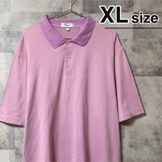 ポロシャツ　XLサイズ　ピンク　ボーダー　メンズ　レディース　USA古着　半袖(ポロシャツ)