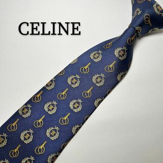 セリーヌ(celine)のセリーヌ CELINE シルク ネイビー マカダム柄 総柄 ハイブランド 紺 絹(ネクタイ)