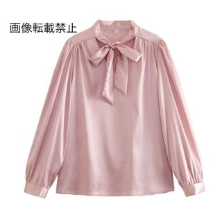 💍6月新作🦋11524◇pink サテン リボンボウタイ ブラウス(シャツ/ブラウス(長袖/七分))
