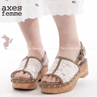 アクシーズファム(axes femme)のaxes femme コルクソールレースサンダル 茶 Lサイズ(サンダル)