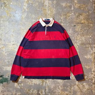 ラルフローレン(Ralph Lauren)の90s ラルフローレン ラガーシャツ L レッド×パープル(ポロシャツ)