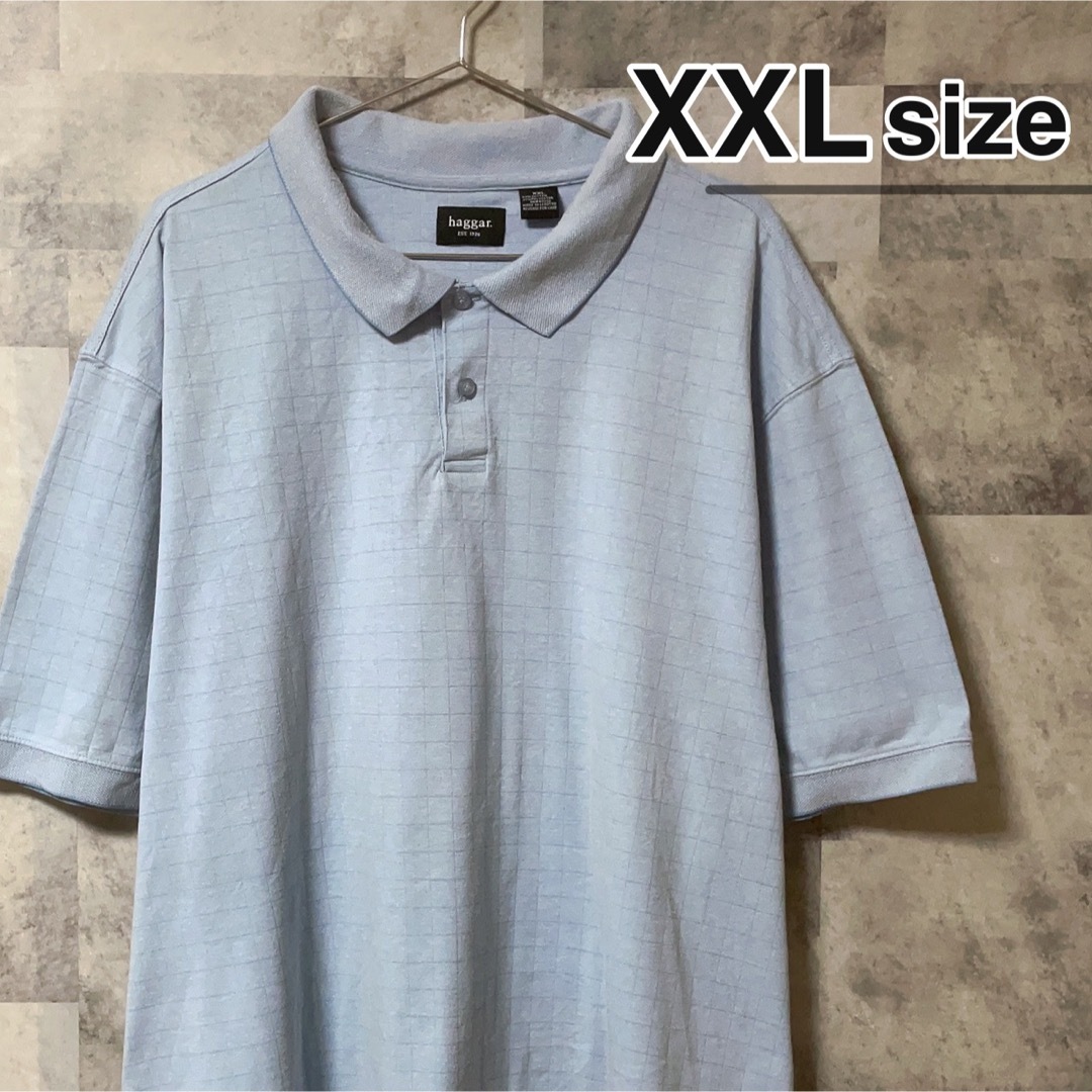 ポロシャツ　XXL　チェック柄　ライトブルー　水色　USA古着　HAGGAR メンズのトップス(ポロシャツ)の商品写真