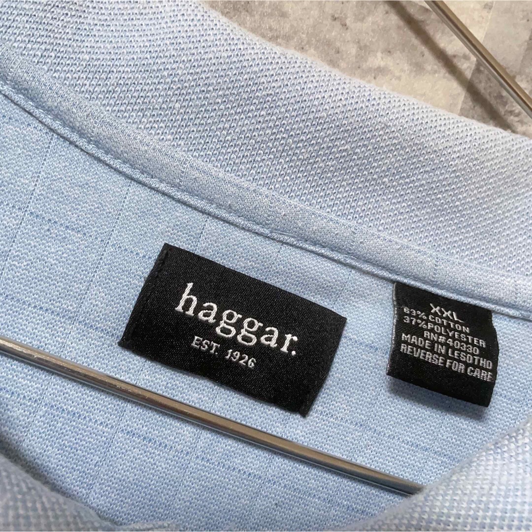 ポロシャツ　XXL　チェック柄　ライトブルー　水色　USA古着　HAGGAR メンズのトップス(ポロシャツ)の商品写真