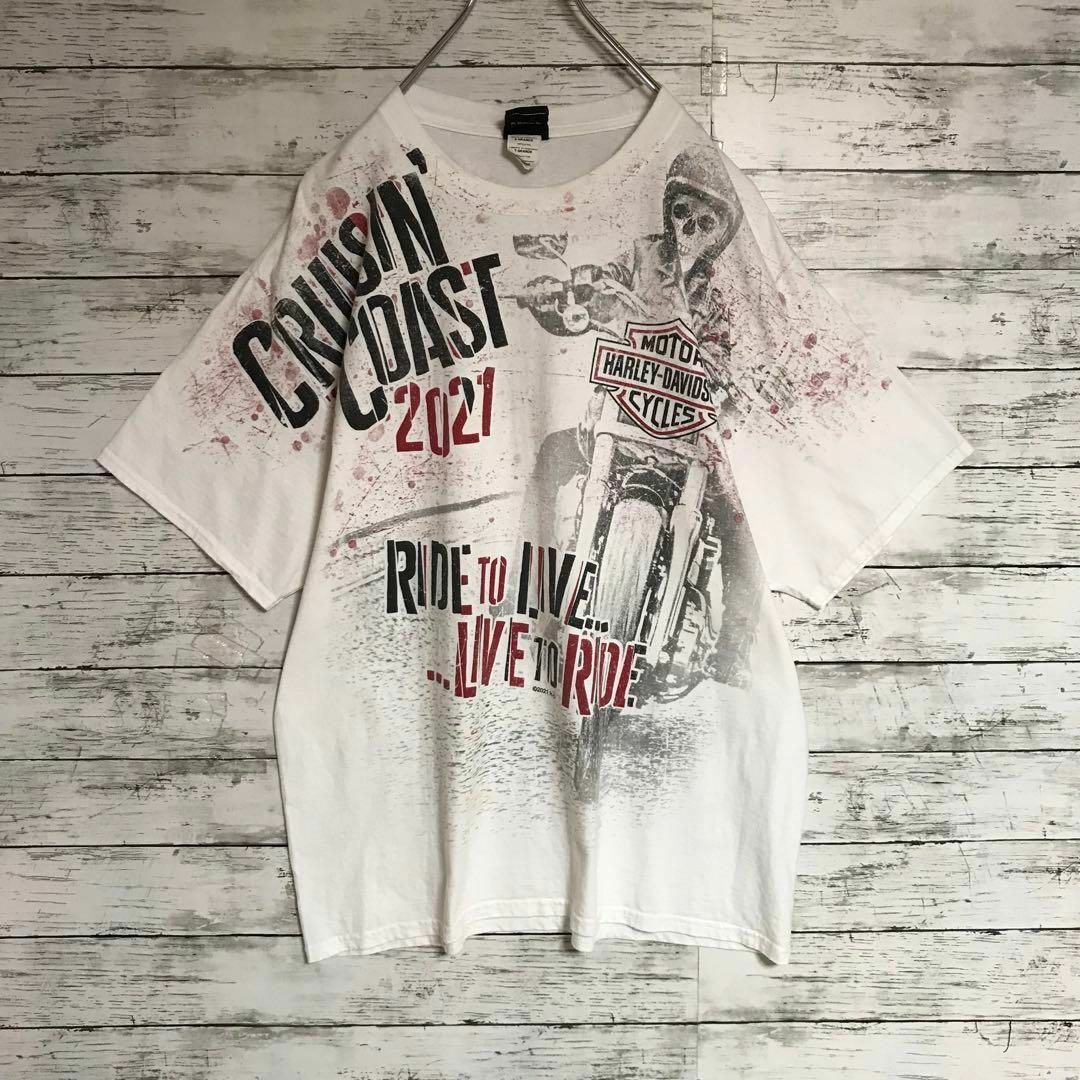 Harley Davidson(ハーレーダビッドソン)の【希少デザイン】ハーレーダビッドソン　裏表ビッグプリントTシャツ　E581 メンズのトップス(Tシャツ/カットソー(半袖/袖なし))の商品写真