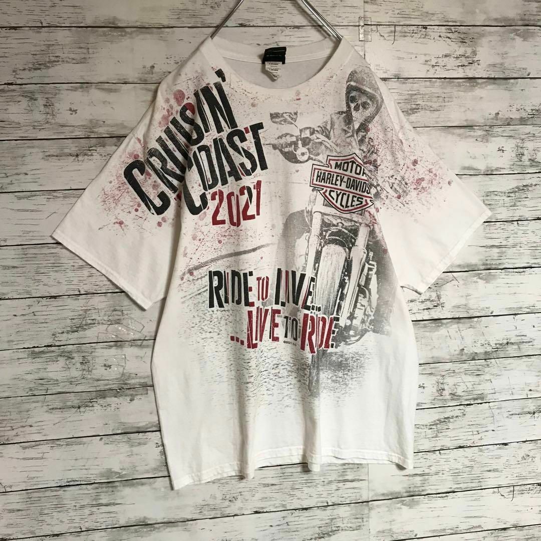 Harley Davidson(ハーレーダビッドソン)の【希少デザイン】ハーレーダビッドソン　裏表ビッグプリントTシャツ　E581 メンズのトップス(Tシャツ/カットソー(半袖/袖なし))の商品写真