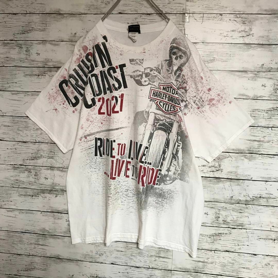 Harley Davidson(ハーレーダビッドソン)の【希少デザイン】ハーレーダビッドソン　裏表ビッグプリントTシャツ　E581 メンズのトップス(Tシャツ/カットソー(半袖/袖なし))の商品写真