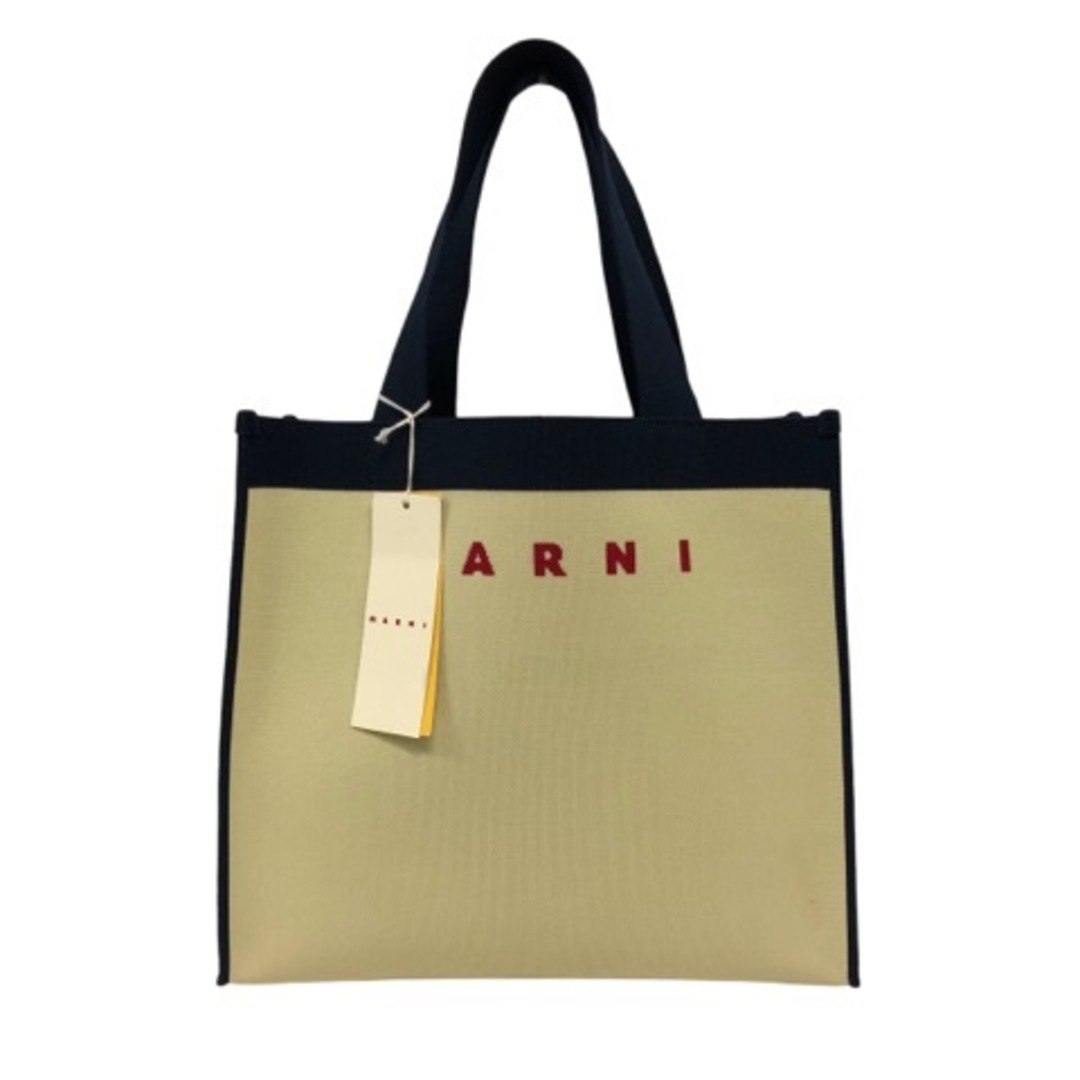 マルニ MARNI ハンドバッグ ロゴ ジャガード ポーチ アイボリー 紺 赤