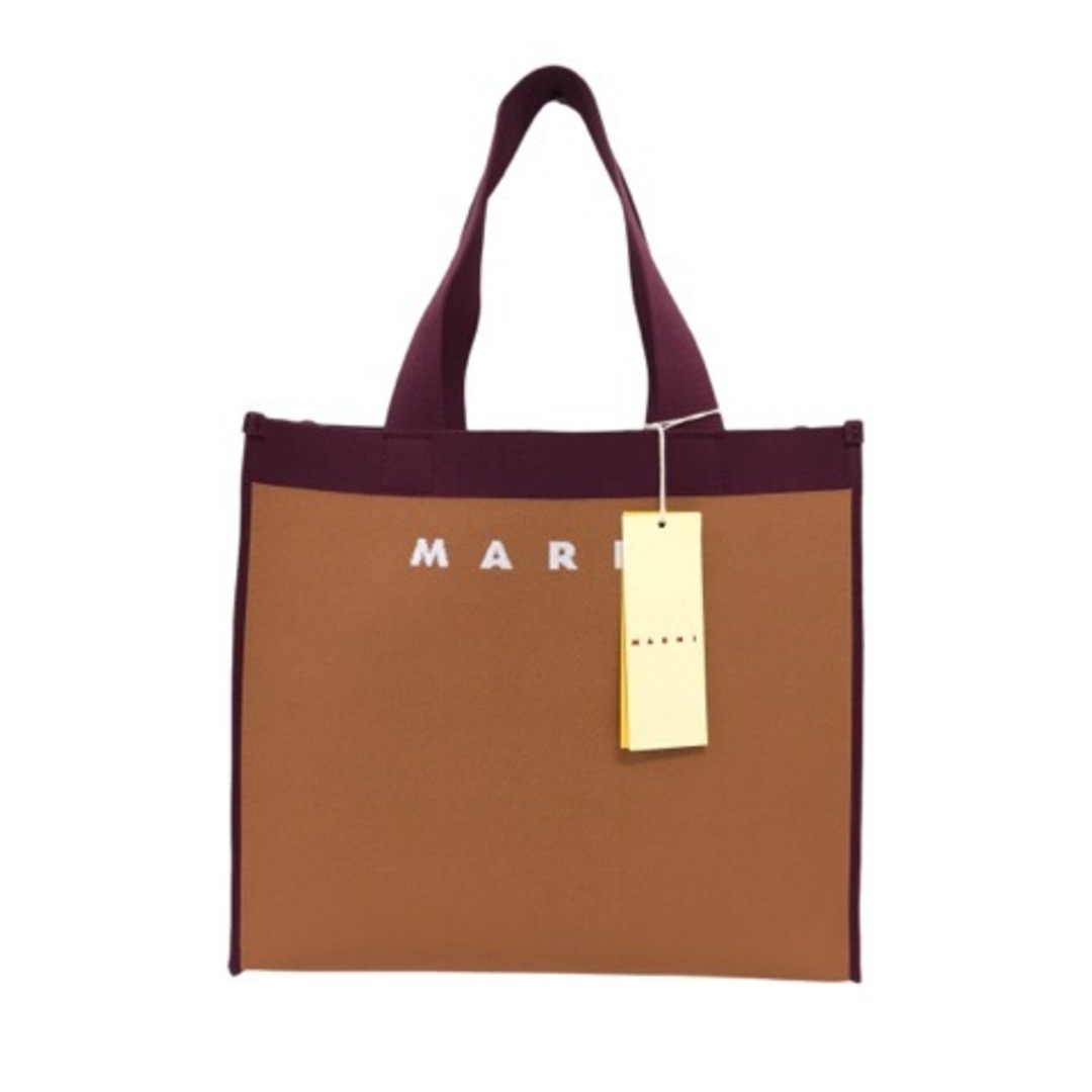 マルニ MARNI ハンドバッグ ロゴ ジャガード ポーチ レザー 茶 紫 白