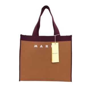 マルニ(Marni)のマルニ MARNI ハンドバッグ ロゴ ジャガード ポーチ レザー 茶 紫 白(ハンドバッグ)