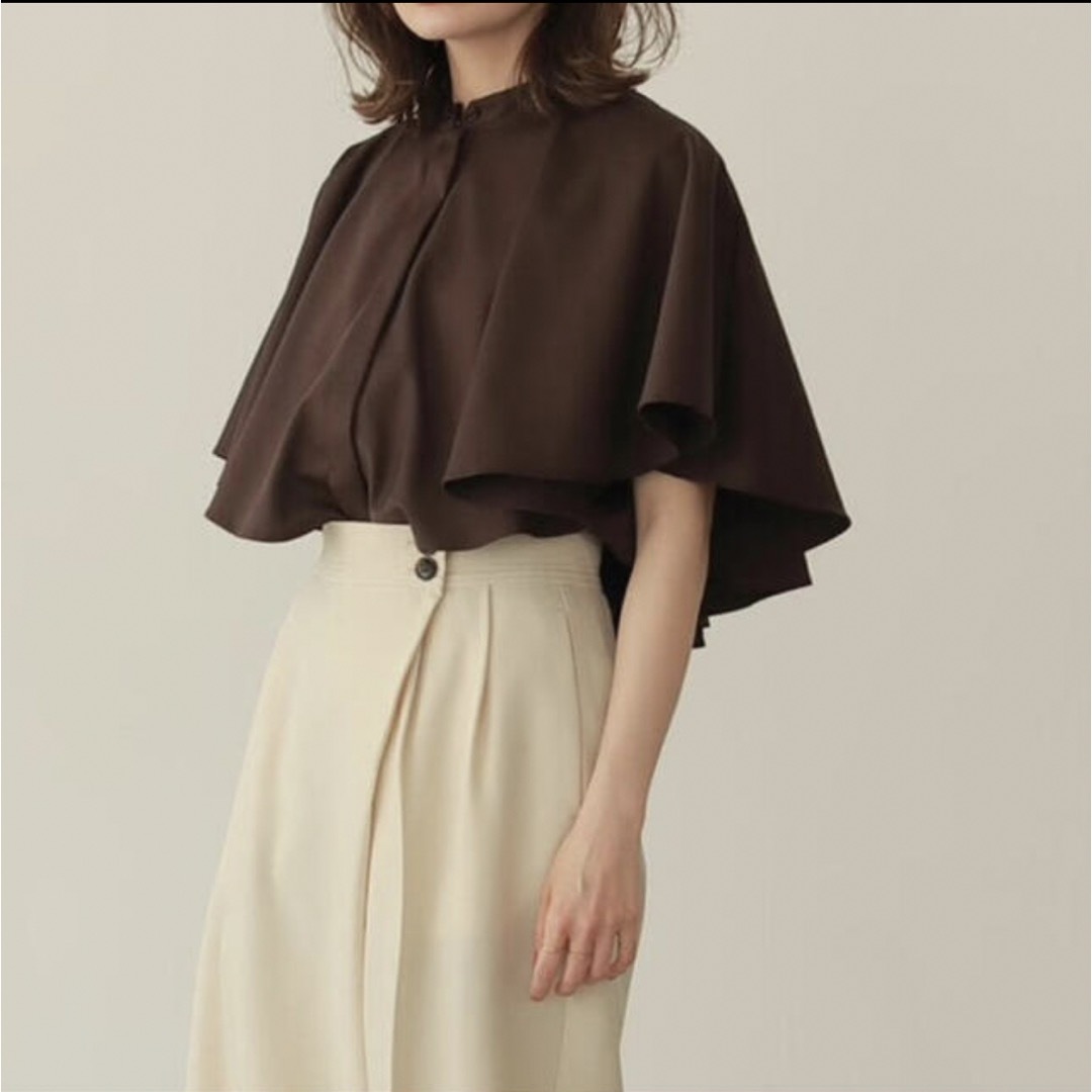 louren drape cape blouse dark brownレディース