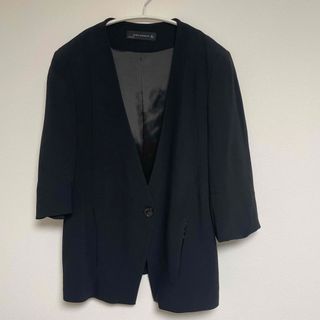 ザラ(ZARA)の美品ZARAWOMANノーカラージャケット黒1つボタン7分袖 くしゅくしゅ袖(ノーカラージャケット)