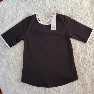 ジーユー(GU)のGU リブバックリボンバイカラーTシャツ(5分袖)(Tシャツ(半袖/袖なし))