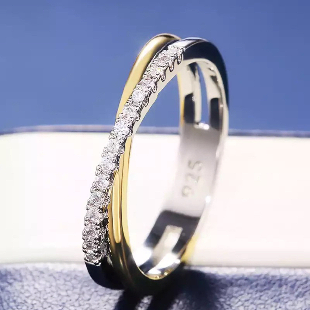 セール❣️小粒CZダイヤ シルバー×ゴールド クロス リング レディースのアクセサリー(リング(指輪))の商品写真