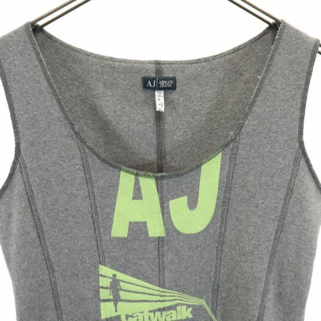 アルマーニジーンズ プリント タンクトップ I 40 グレー系 ARMANI JEANS ロゴ レディース 【中古】 【230618】 メール便可