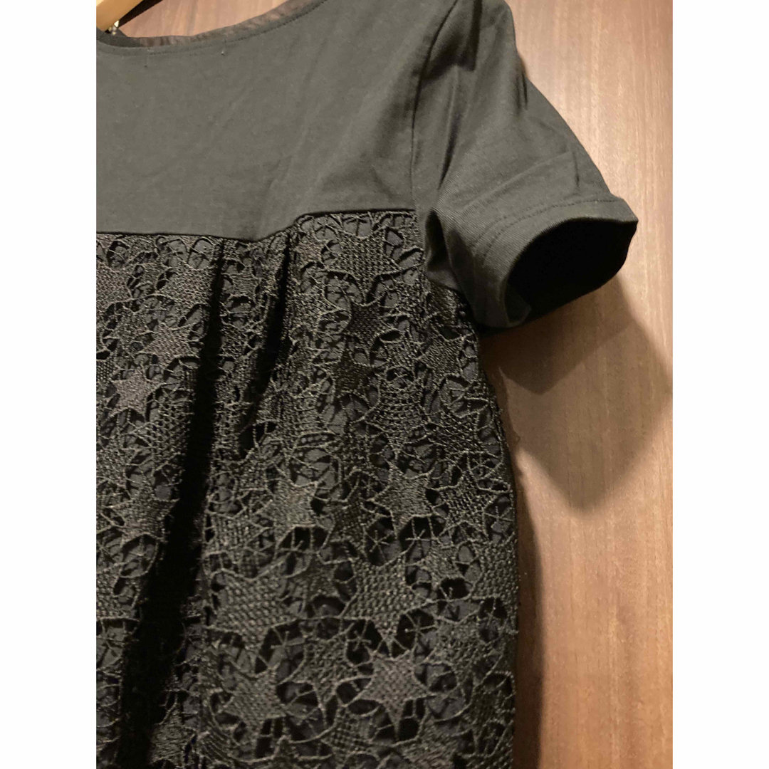トロア troisバッグ星レースカットソー　黒 レディースのトップス(Tシャツ(半袖/袖なし))の商品写真