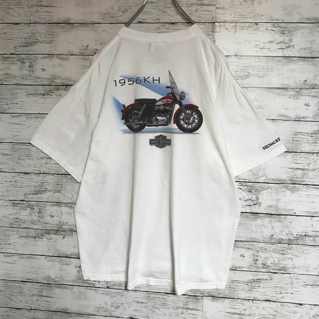 【美品】ハーレーダビッドソン　背面バイクプリントTシャツ　ゆるだぼ　白E568