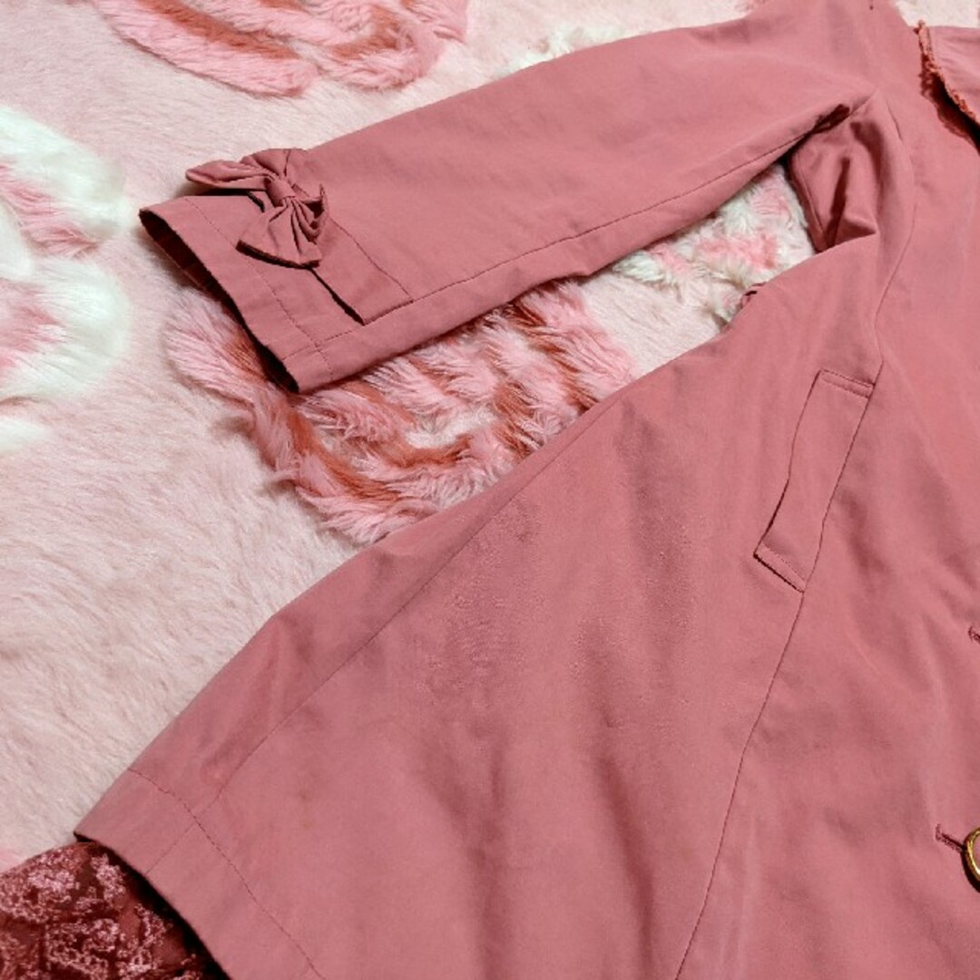 LIZ LISA(リズリサ)のリズリサ♥ピンク♥袖♥リボン付き❤裾❤花柄❤レース❤取り外せる❤トレンチコート レディースのジャケット/アウター(トレンチコート)の商品写真