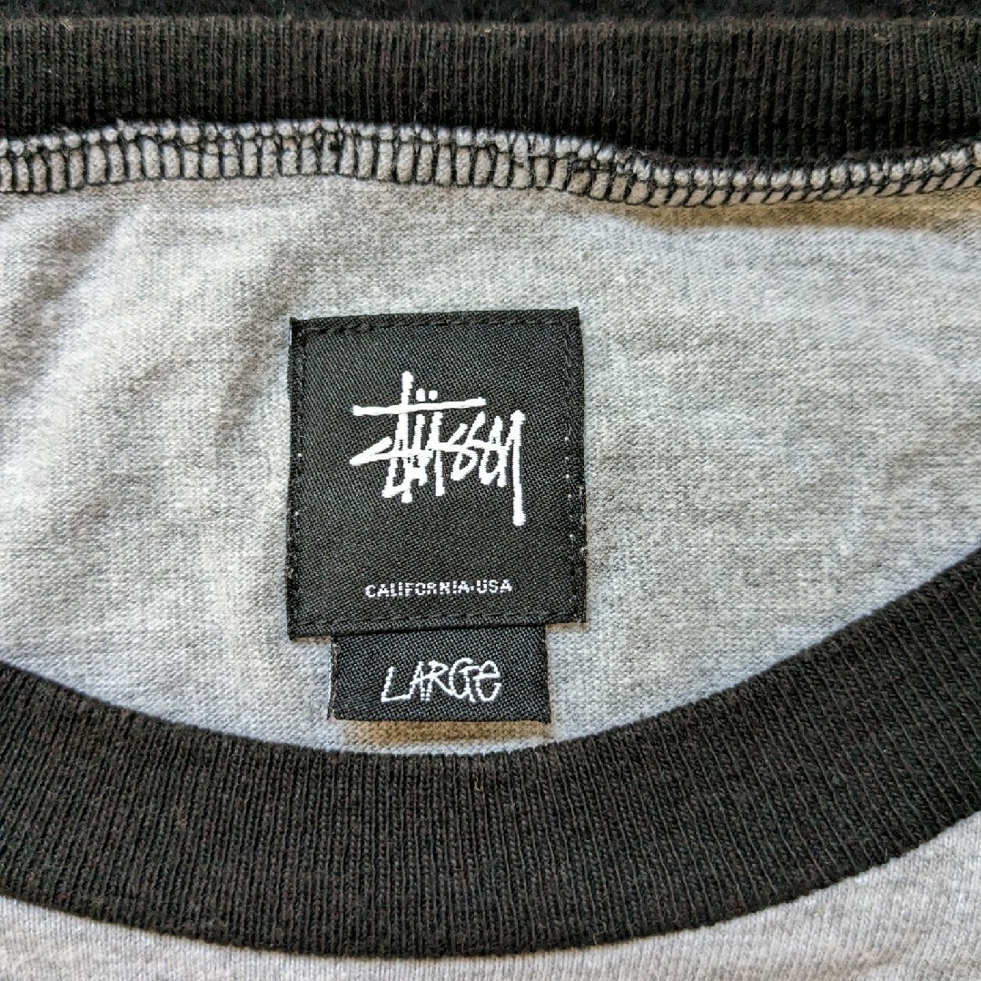 STUSSY 花柄　ワールドツアー　7分袖Tシャツ　L 灰色　黒色　ステューシー