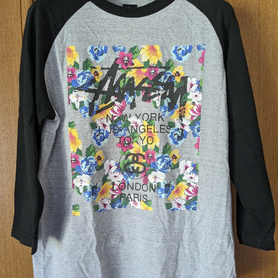 大幅なお値引きは出来ませんが希少　stussy ステューシー　ラグラン　カットソー　tシャツ　水色×灰色　Ｌ