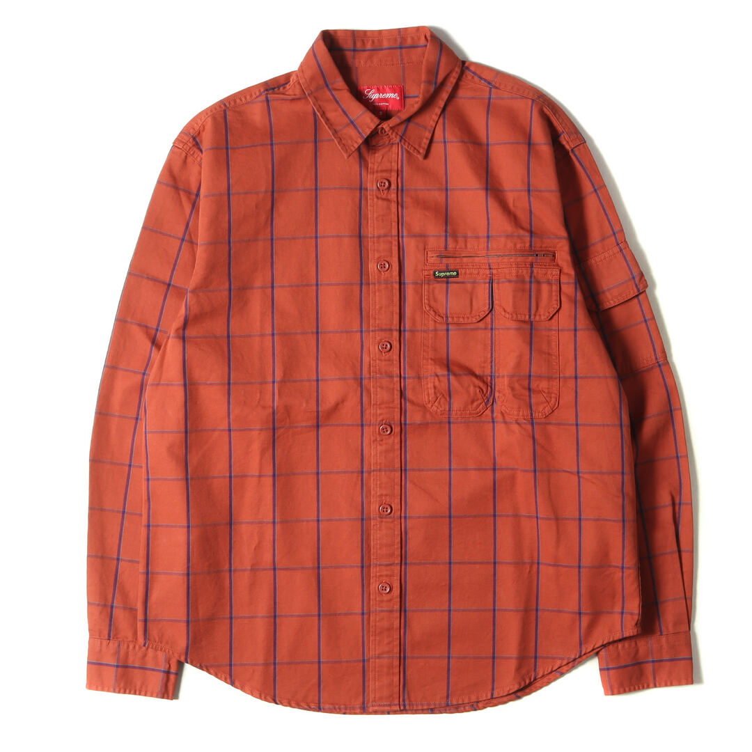 Supreme シュプリーム シャツ サイズ:S チェック柄 コットンツイル マルチポケット 長袖 Twill Multi Pocket Shirt コッパープレイド トップス カットソー カジュアル ブランド ストリート【メンズ】【美品】