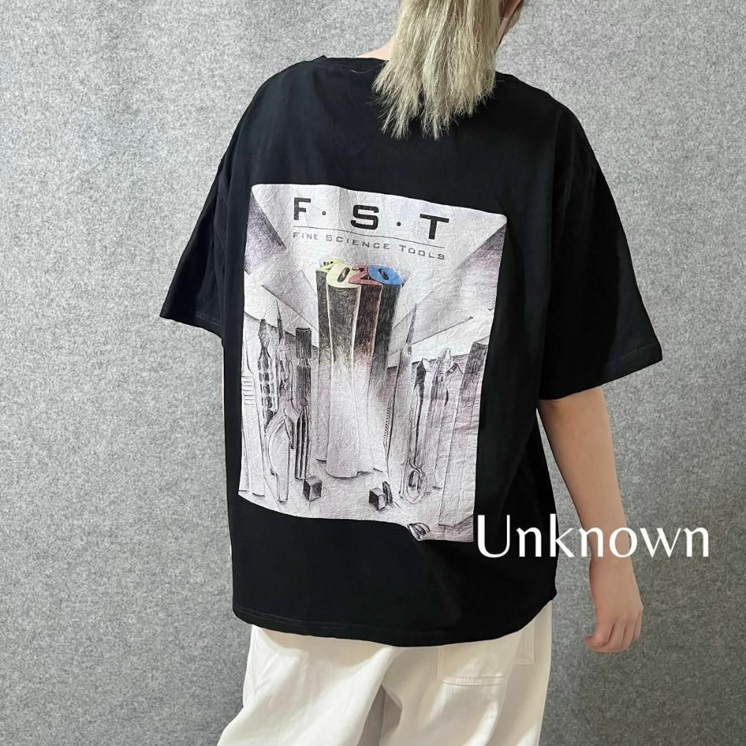 【F・S・T】企業 ロゴ ポスター ビッグ プリント 黒 ルーズ Tシャツ L
