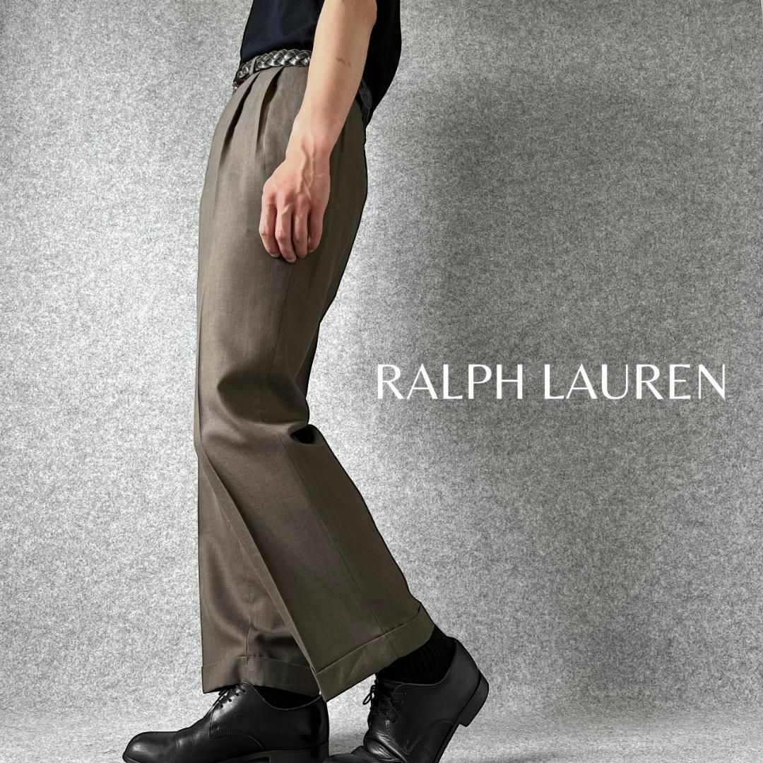 Ralph Lauren(ラルフローレン)の【ラルフローレン】2タック ワイド レトロ スラックス ダブル ブラウン W34 メンズのパンツ(スラックス)の商品写真