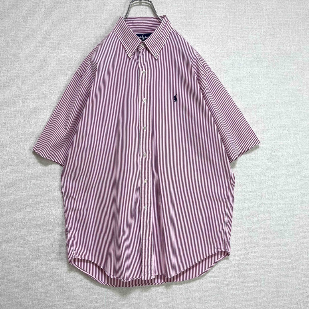 ★ラルフローレン BDシャツ 半袖 ピンクストライプ 紺ポニー刺繍 BLAKE 1