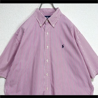 ★ラルフローレン BDシャツ 半袖 ピンクストライプ 紺ポニー刺繍 BLAKE