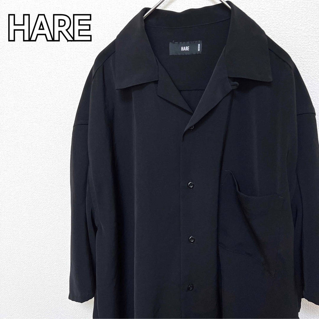 HARE(ハレ)のHARE シャツ ブラック 半袖 5分袖 とろみシャツ 古着 メンズのトップス(シャツ)の商品写真