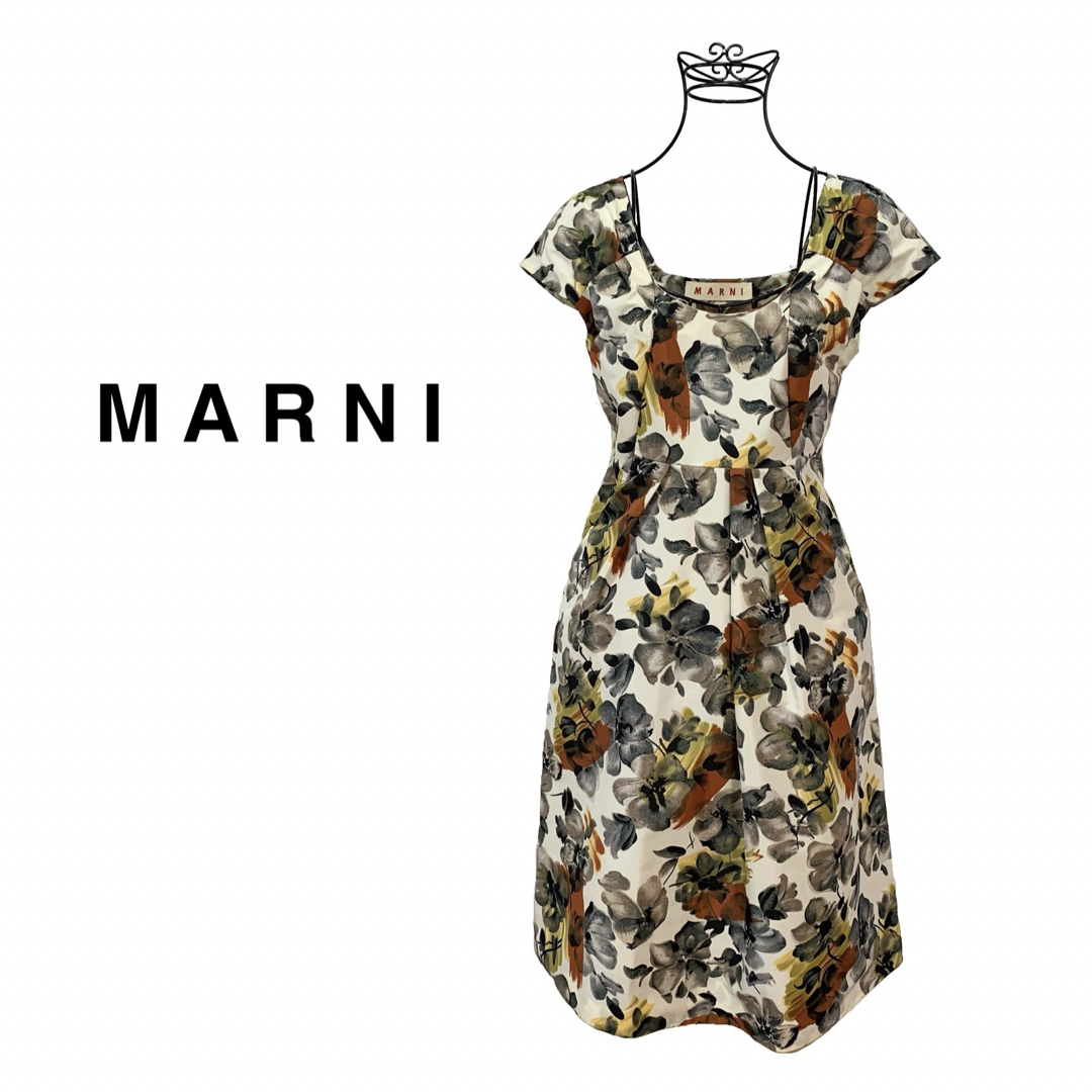 ☆マルニ MARNI フレンチスリーブ 花柄 フレア ワンピース イタリア製