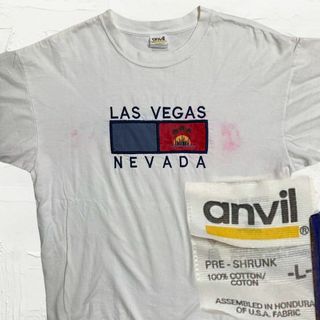 アンビル(Anvil)のLWF  Tシャツ anvil 90s USA製 白 ラスベガス　刺繍　ワッペン(Tシャツ/カットソー(半袖/袖なし))