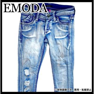 エモダ(EMODA)のEMODA ダメージ デニム パギンス パンツ ブルー スキニー ストレート(デニム/ジーンズ)