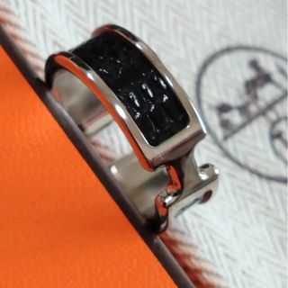 エルメス(Hermes)の新品 レア エルメス オランプ リザード イヤーカフ  GM ブラック シルバー(ピアス(片耳用))