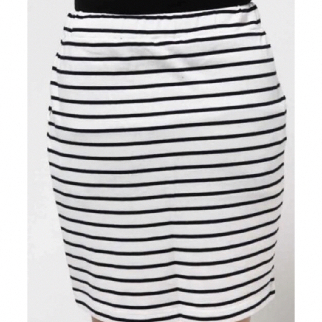 RODEO CROWNS WIDE BOWL(ロデオクラウンズワイドボウル)の新品　RODEOCROWNSWIDEBOWL ボーダースカート ホワイト　M レディースのスカート(ひざ丈スカート)の商品写真