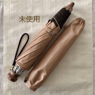 モンブランヤマグチ(Mont Blanc Yamaguchi)のモンブランヤマグチ ブランド傘 折りたたみ傘 紬風縞柄 小麦色 薄茶色(傘)