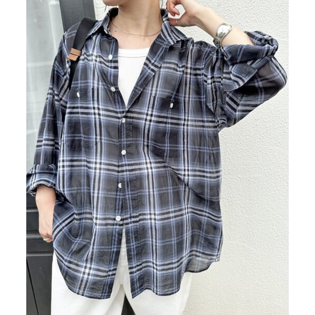 Spick and Span コットンボイルチェックルーズシャツ ブラック Spick and Span コットンボイルチェックルーズシャツ ブラック