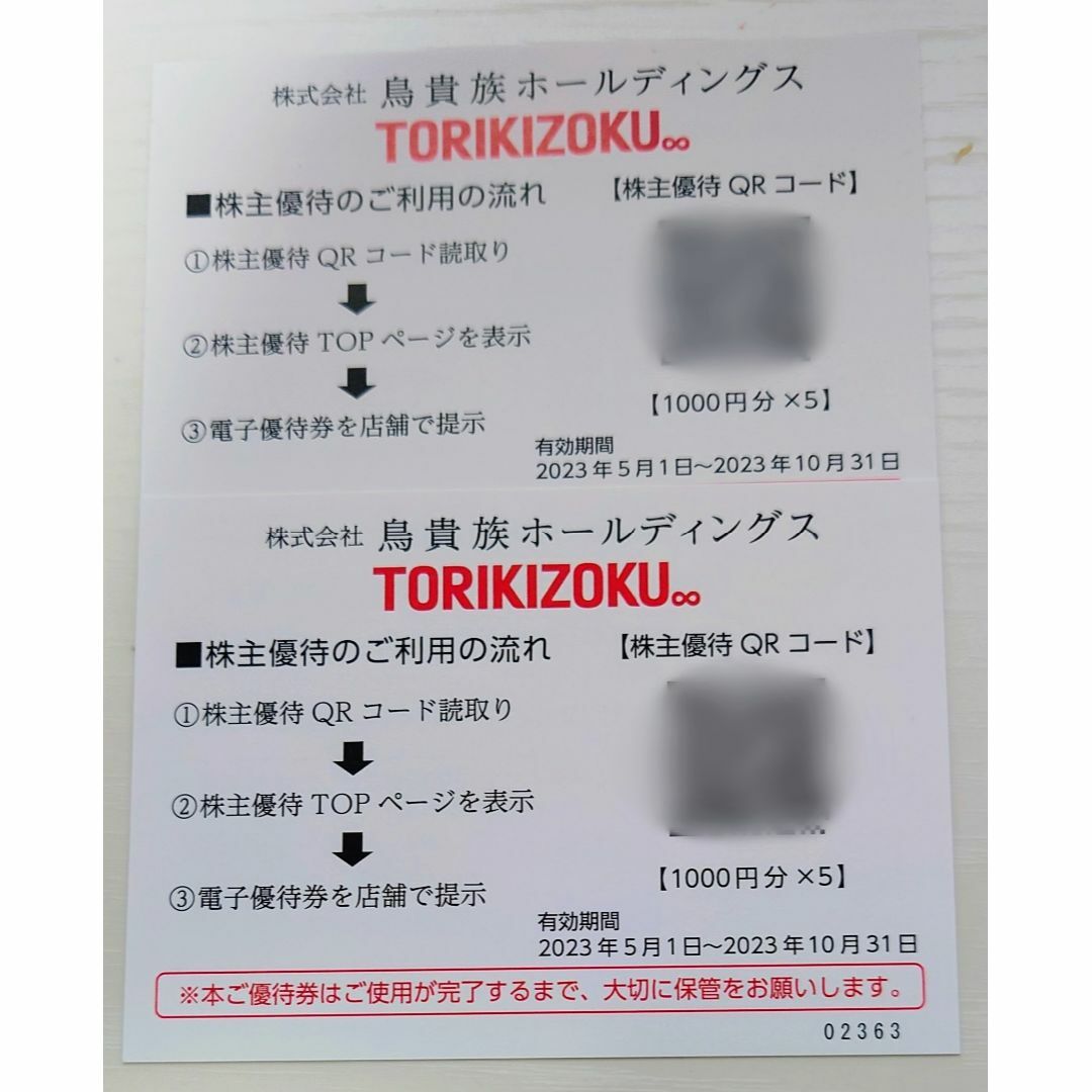 優待券/割引券鳥貴族　株主優待　10,000円分