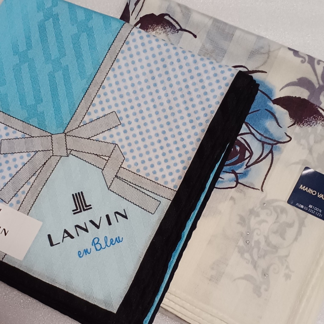 LANVIN en Bleu(ランバンオンブルー)の値下げ📌ランバンen Bleu&マリオヴァレンチノ☆大判ハンカチ２枚セット🎀 レディースのファッション小物(ハンカチ)の商品写真