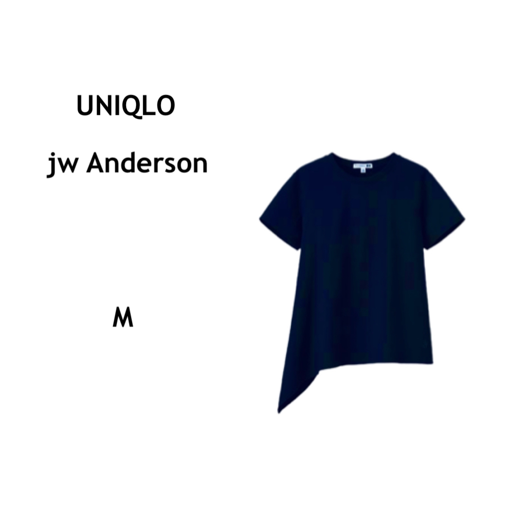 UNIQLO(ユニクロ)の【jw Anderson アシンメトリーT(半袖) M ネイビー】tシャツ 変形 レディースのトップス(Tシャツ(半袖/袖なし))の商品写真