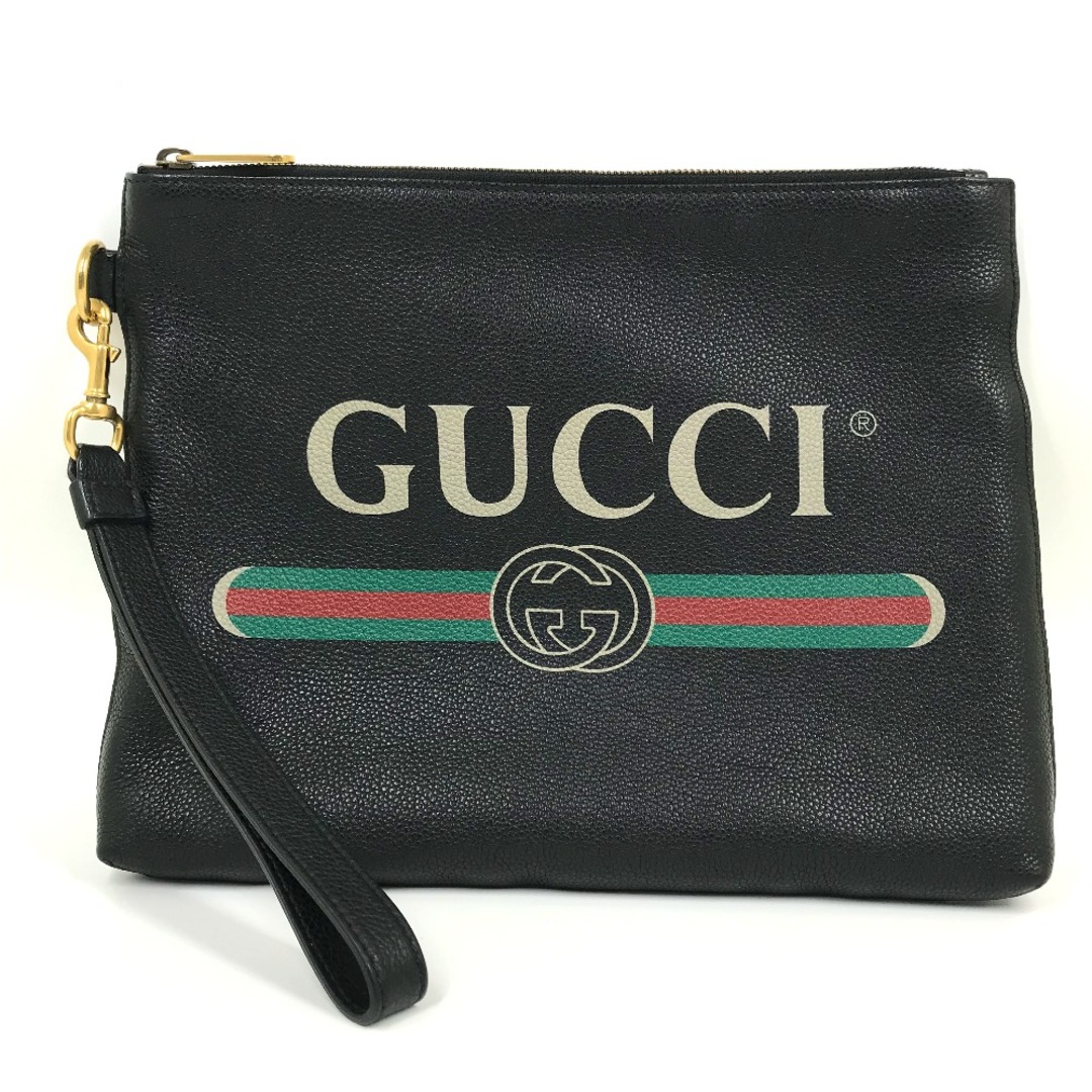 Gucci(グッチ)のグッチ GUCCI グッチプリント ロゴ 572770 リストストラップ付き カバン セカンドバッグ クラッチバッグ レザー ブラック メンズのバッグ(セカンドバッグ/クラッチバッグ)の商品写真