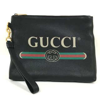 グッチ(Gucci)のグッチ GUCCI グッチプリント ロゴ 572770 リストストラップ付き カバン セカンドバッグ クラッチバッグ レザー ブラック(セカンドバッグ/クラッチバッグ)