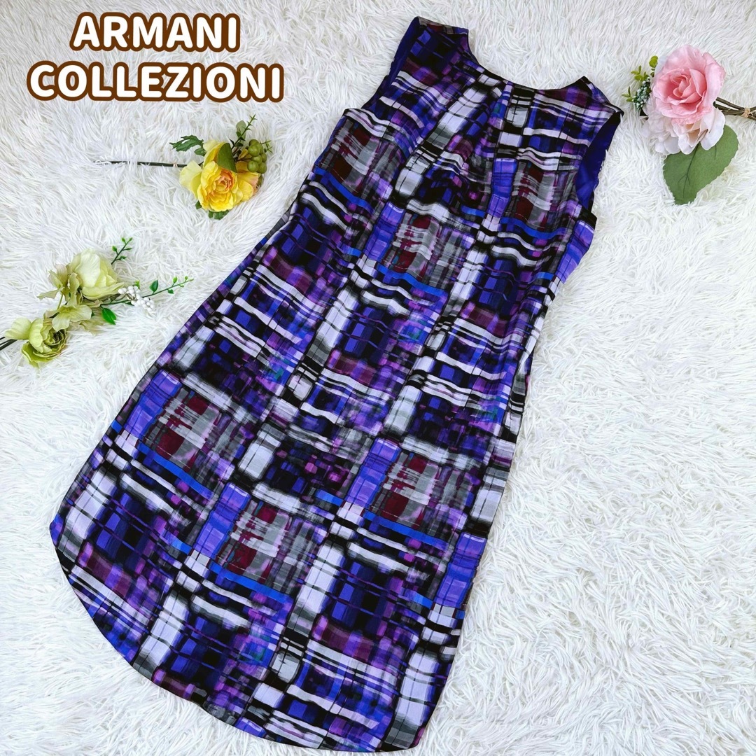 ★美品★ARMANI COLLEZIONI 膝丈 ワンピース 総柄 シルクのサムネイル