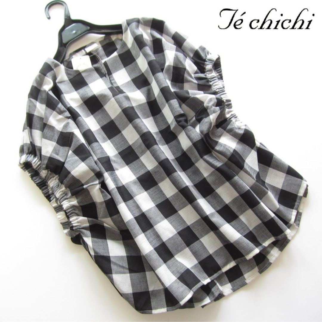 Techichi(テチチ)の新品Te chichi/テチチ ブロックチェックギャザー袖ブラウス/BK レディースのトップス(シャツ/ブラウス(半袖/袖なし))の商品写真