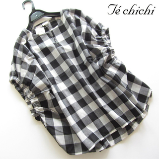 テチチ(Techichi)の新品Te chichi/テチチ ブロックチェックギャザー袖ブラウス/BK(シャツ/ブラウス(半袖/袖なし))